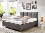 Boxspringbett, grau, B:214cm L:210cm, Bezug Unterbox und Kopfteil: Microfaservelours, 100% Polyester in Leder-Optik;Bezug Obermatratze: 100% Polyester, waschbar bis 60C, WESTFALIA SCHLAFKOMFORT, Komplettbetten, Boxspringbett