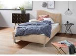 Polsterbett, beige, B:112cm H:100cm L:210cm, Bezug Bett: Velours mit grober Lederoptik (100% Polyester);Bonnellfederkernmatratze: 51% Polypropylen, 39% Polyester, 10% Baumwolle;Kaltschaummatratze: 100% Polyester, Bezug abnehm- und waschbar bis 60C, WESTFALIA SCHLAFKOMFORT, Betten, Polsterbett