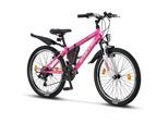 Licorne Bike Guide Premium Mountainbike in 20, 24 und 26 Zoll - Fahrrad für Mädchen, Jungen, Herren und Damen - Shimano 21 Gang-Schaltung, Kinderfahrrad, Kinder Farbe:Rosa/Weiß;Zoll:24