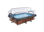 EXIT Wood Pool 300x200x65cm mit Abdeckung und Filterpumpe - braun