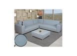 Ecksofa MCW-C47, Sofa Loungesofa Couch, Stoff/Textil Indoor wasserabweisend 245cm ~ blau mit Ablage
