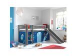Spielbett Pino inkl. Rutsche mit Textilset Vorhang versch. Designs