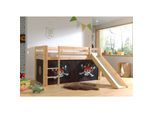 Halbhohes Bett PINO, mit Rutsche und Textilset "Caribian Pirate", Ausf. Kiefer massiv versch. Farben