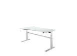 Schreibtisch Komfort, elektrisch höhenverstellbar, Freiform, Ansatz links, C-Fuss, B 1800 x T 1000/800 x H 655-1305 mm, lichtgrau/weissalu
