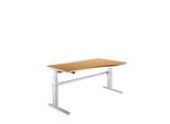 Schreibtisch Komfort, elektrisch höhenverstellbar, Freiform, Ansatz rechts, C-Fuss, B 1800 x T 1000/800 x H 655-1305 mm, Buche/weissalu