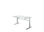Schreibtisch Standard, elektrisch höhenverstellbar, Freiform, Ansatz links, C-Fuss, B 1800 x T 1000/800 x H 725-1185 mm, lichtgrau/weissalu