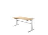 Schreibtisch Komfort, elektrisch höhenverstellbar, Freiform, Ansatz links, C-Fuss, B 1800 x T 1000/800 x H 655-1305 mm, Ahorn/weissalu