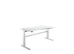 Schreibtisch Komfort, elektrisch höhenverstellbar, Freiform, Ansatz rechts, C-Fuss, B 1800 x T 1000/800 x H 655-1305 mm, lichtgrau/weissalu
