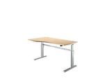 Schreibtisch Standard, elektrisch höhenverstellbar, Freiform, Ansatz links, C-Fuss, B 1800 x T 1000/800 x H 725-1185 mm, Ahorn/weissalu