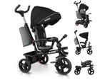 KIDIZ® Dreirad 5in1 Kinderdreirad mit Schubstange Lenksystem Stange ab 1 Jahr vorwärts und Rückwärtsfahrt Jogger , Korb Tasche Getränkehalter Sonnendach Gummiräder, Buggy Fahrrad Baby Klappbar