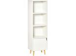 Meuble de rangement colonne design scandinave - 3 niches, placard porte - piètement effilé incliné bois pin panneaux particules blanc