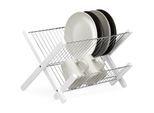 Gouttoir à vaisselle 2 étages, pliable, inox, bambou, assiette, tasse, HxlxP: 25,5 x 39 x 30 cm, blanc - Relaxdays