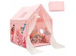 Kinderspielhaus Prinzessin Prinzess, Kinderzelt mit Vorhang, Fenster & Matte, Spielzelt für 2-4 Kinder Rosa - Costway