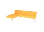 Ecksofa MCW-K38, Sofa Klappsofa, Liegefläche links/rechts, Stoff/Textil Massivholz MVG zertifiziert 256cm ~ gelb