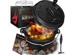 KESSER® Dutch Oven Set BBQ Feuertopf Schmortopf, Gusseisen Topf mit Deckelheber Henkel und Schlitz für Themormeter, kochkessel Grilltopf Gulaschkessel für Oudoor & Indoor
