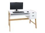 Schreibtisch MCW-K12, Bürotisch Computertisch Arbeitstisch, Schublade, Bambus 76x115x58cm ~ weiß