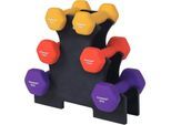 Songmics - Hanteln Kurzhantel Set, Hexagon, mit Hantelständer, 2 x 1 kg, 2 x 1,5 kg, 2 x 2 kg, mattes Finish, Neopren-Beschichtung, Krafttraining für