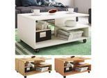 VCM Holz Couchtisch schlicht Sofatisch Rollen Maße ca. H. 41 x B. 80 x T. 50 cm rollbar Kaffeetisch - Stango L
