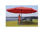 Sonnenschirm Carpi Pro, Gastronomie Marktschirm mit Volant Ø 5m Polyester/Alu 28kg ~ bordeaux mit Ständer