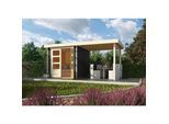 Karibu Gartenhaus "Calabar 2" SET in terragrau mit Boden, Anbaudach, Dachfolie