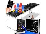 KESSER® Bier Pong Tisch Set mit Kartenspiel Trinkspiel inkl. 100 Becher (50 Rot & 50 Blau), 6 Bälle + Regelwerk Partyspiele Table Höhenverstellbar Klappbarer ohne oder mit LED