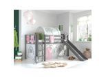 Spielbett Pino inkl. Rutsche mit Textilset Vorhang, Tunnel und 3 Taschen versch. Designs