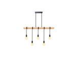 Pendelleuchte, Holz, Metall schwarz, 5xE27 exkl.