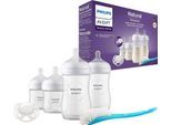 Philips AVENT Babyflasche Natural Response Starter-Set für Neugeborene SCD838/11, 4 Flaschen, ultra soft Schnuller und Flaschenbürste, weiß