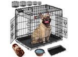 LOVPET® Hundekäfig klappbar Hundetransportkäfig Inkl. Fleecedecke + Napf Hundebox mit 2 Türen Transportkäfig Auto, Tiertransportbox Hundetransportbox mit Bodenschale
