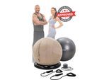 Miweba Sports 4in1-Gymnastikball-Set, Sitzball, 65 cm, Ballschale, Pumpe, Bezug, Schlingentrainer (Beige)