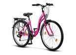 Licorne Bike Stella Premium City Bike 20,24,26 und 28 Zoll Fahrrad für Mädchen Herren und Damen 21 Gang (6 Gang bei 20 Zoll) Holland Citybike Farbe:Rosa;Zoll:26
