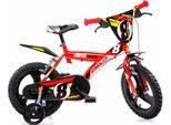 Dino Kinderfahrrad Mountainbike 14 Zoll, 1 Gang, mit Stützrädern, Frontschild und coolen Schutzblechen, rot