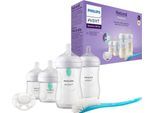 Philips AVENT Babyflasche Natural Response Flaschen-Set Air-Free Ventil SCD657/11, 4 Flaschen mit AirFree-Ventil, ultra soft Schnuller, Flaschenbürste, weiß