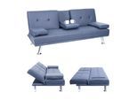 3er-Sofa MCW-F60, Couch Schlafsofa Gästebett, Tassenhalter verstellbar 97x166cm ~ Kunstleder, dunkelblau