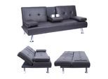 3er-Sofa MCW-F60, Couch Schlafsofa Gästebett, Tassenhalter verstellbar 97x166cm ~ Kunstleder, braun