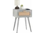 Table de chevet kiran 1 tiroir, table de nuit design vintage en bois gris et lin - Gris