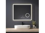 Heilmetz - Miroir de Salle de Bain Multifonction, 75 x 65 cm, Miroir Salle de Bain avec Interrupteur Tactile + Anti-buée + Horloge + Bluetooth,