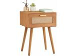 Table de chevet kiran 1 tiroir, table de nuit design vintage en bois brun et lin - Brun