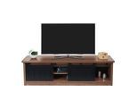 TV-Rack MCW-K75, Fernsehtisch TV-Board, Schiebetüren Staufächer, Holz-Optik Industrial Metall 150x40x43cm ~ braun