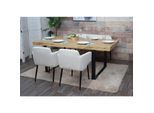 Esszimmer-Set MCW-L13, 2er-Set Stuhl+Sitzbank Esszimmergruppe Sitzgruppe Esszimmergarnitur, Stoff/Textil ~ creme-weiß