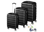 Veska Hartschalenkoffer Kofferset "Nizza" 3 teilig mit TSA Zahlenschloss 4 Rollen ABS-Hartschale, Reisekoffer Trolley Rollkoffer Koffer - schwarz