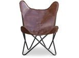 Chaise Papillon en cuir marron foncé - Cognac Chocolat - Fer, Metal, Cuir, Cuir - Chocolat