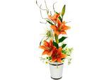 Kunstpflanze I.GE.A. "Arrangement Lilien in Topf", orange, B:25cm H:53cm T:17cm, Keramik, Kunststoff, Polyester, Kunstpflanzen, Kunstpflanze