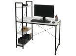 Schreibtisch mit Regal MCW-K81, Laptoptisch Bürotisch Arbeitstisch, 100x60cm Metall MDF ~ Marmor-Optik weiß