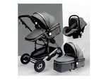 TPFLiving Kombi-Kinderwagen 3in1 Set - Modell 2 Stoff - Rosa Grau