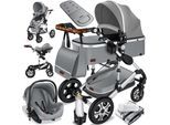 KESSER® Loops Kinderwagen 4 in 1 Kombikinderwagen Komplett-Set auch als Buggy für Kinder bis 4 Jahre inkl. Babywanne, Babyschale + Fußsack, Korb, Wickeltasche, Regen- & Insektenschutz & Flaschenhalter