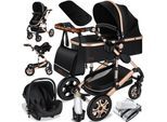 KESSER® Loops 3 in 1 Kinderwagen Kombikinderwagen Komplettset incl. Babywanne & Buggy Sportsitz & Auto-Babyschale - Voll-Gummireifen - Wickeltasche/Regenschutz/Kindertisch Set