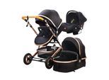 TPFLiving Kombi-Kinderwagen 3in1 Set - Modell Lux 7 Stoff - Schwarz