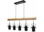 Lampe à suspension style industriel en métal et bois massif vintage industriel noir abat-jour à 5 spots