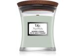 Woodwick Sagewood & Seagrass geurkaars met een houten lont 85 g